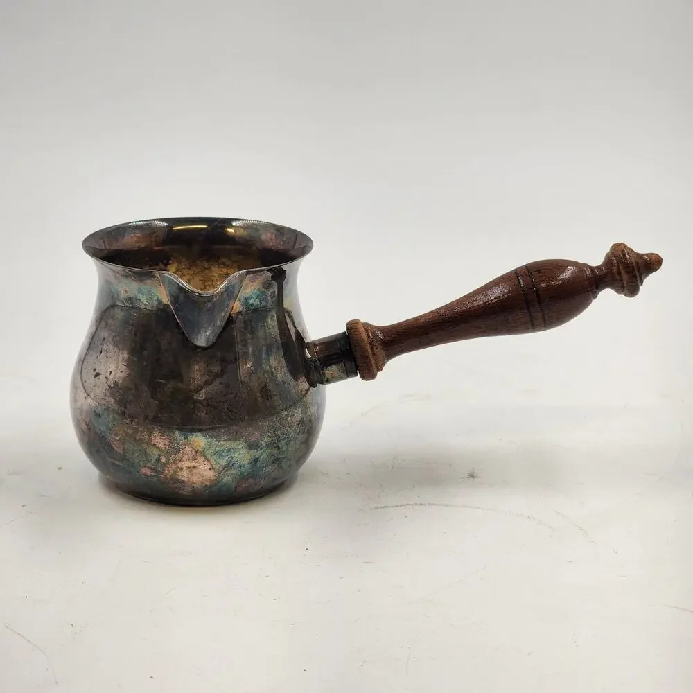 Silver Plate Brandy Warmer Wood Handle Curio Cabinet Co Vintage Barware